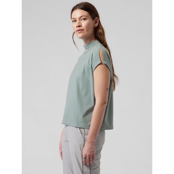 Athleta Away Mock Neck Tee Minimalistic Grey Green Small‎ Basic Staple Minimal - Picture 2 of 9